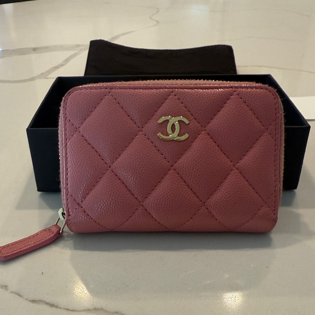 Chanel Quilted Pink Wallet With Gold Accents
